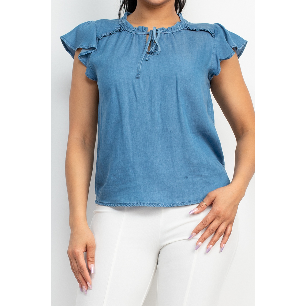 Lyocell Frill Sleeve Top - Picture 4 of 8